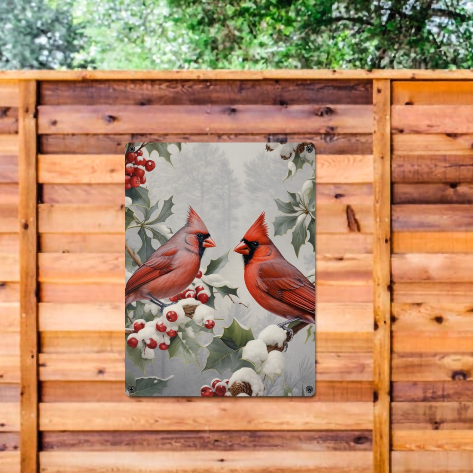 Winter Cardinals Metal Sign | 12x16" Christmas Holiday Decor | Indoor/Outdoor Wall Art by MIWallArt