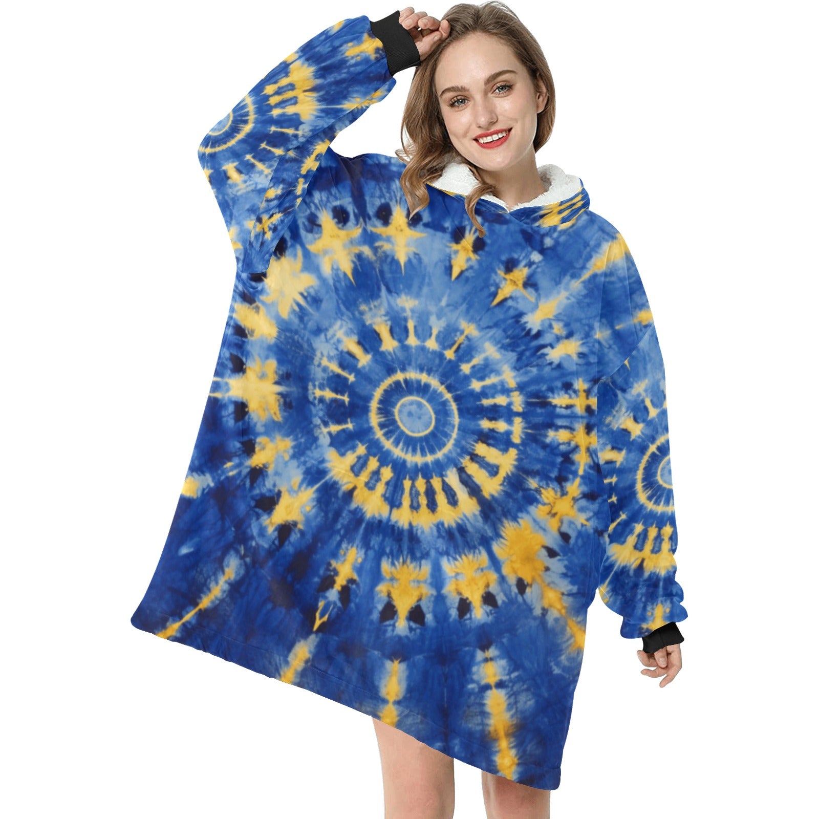 Blue and Gold Blanket Hoodie for Women - Cranberry Lake Design Co.  #