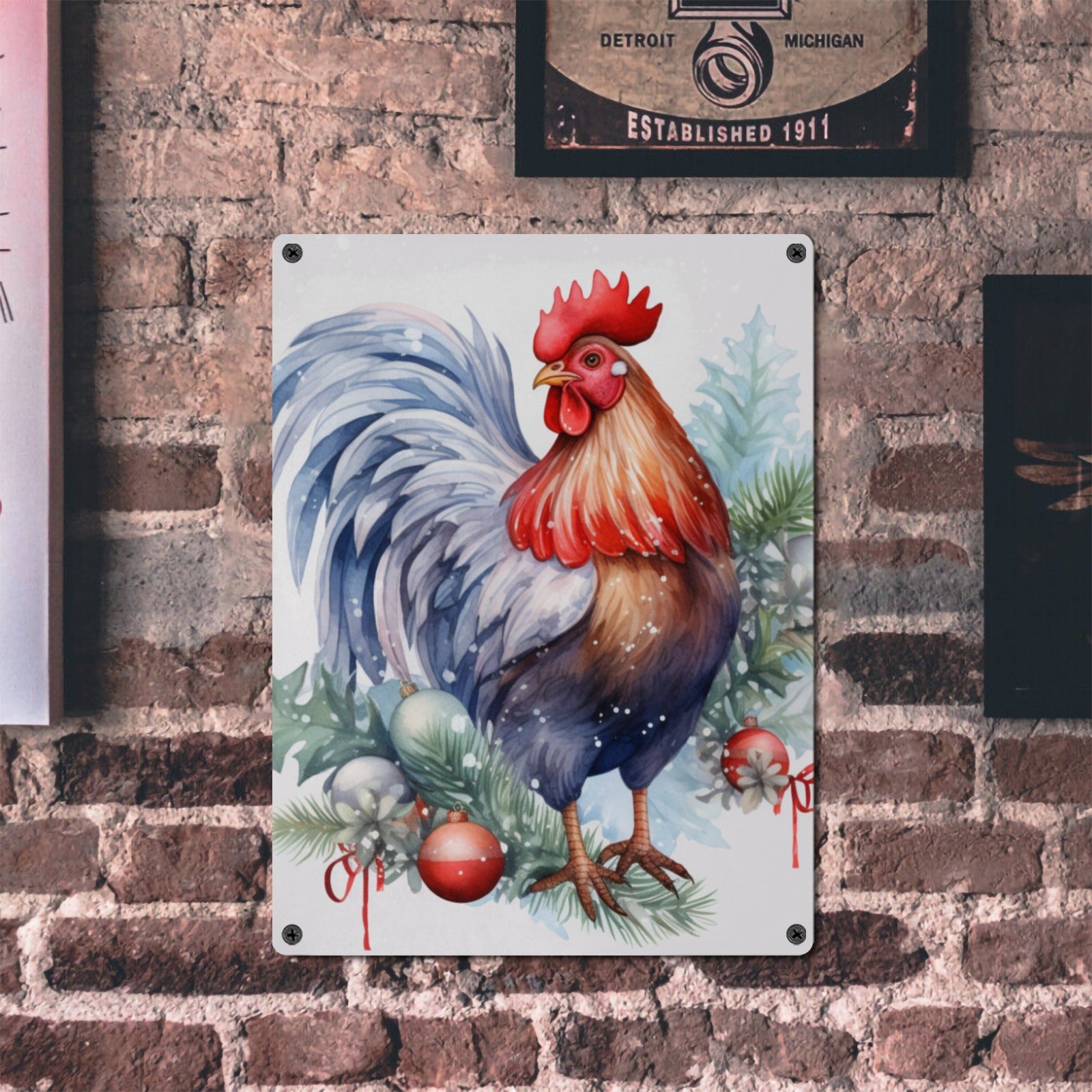 Cluckin' Christmas: Farmhouse Chicken Metal Tin Sign - Cranberry Lake Design Co.  #