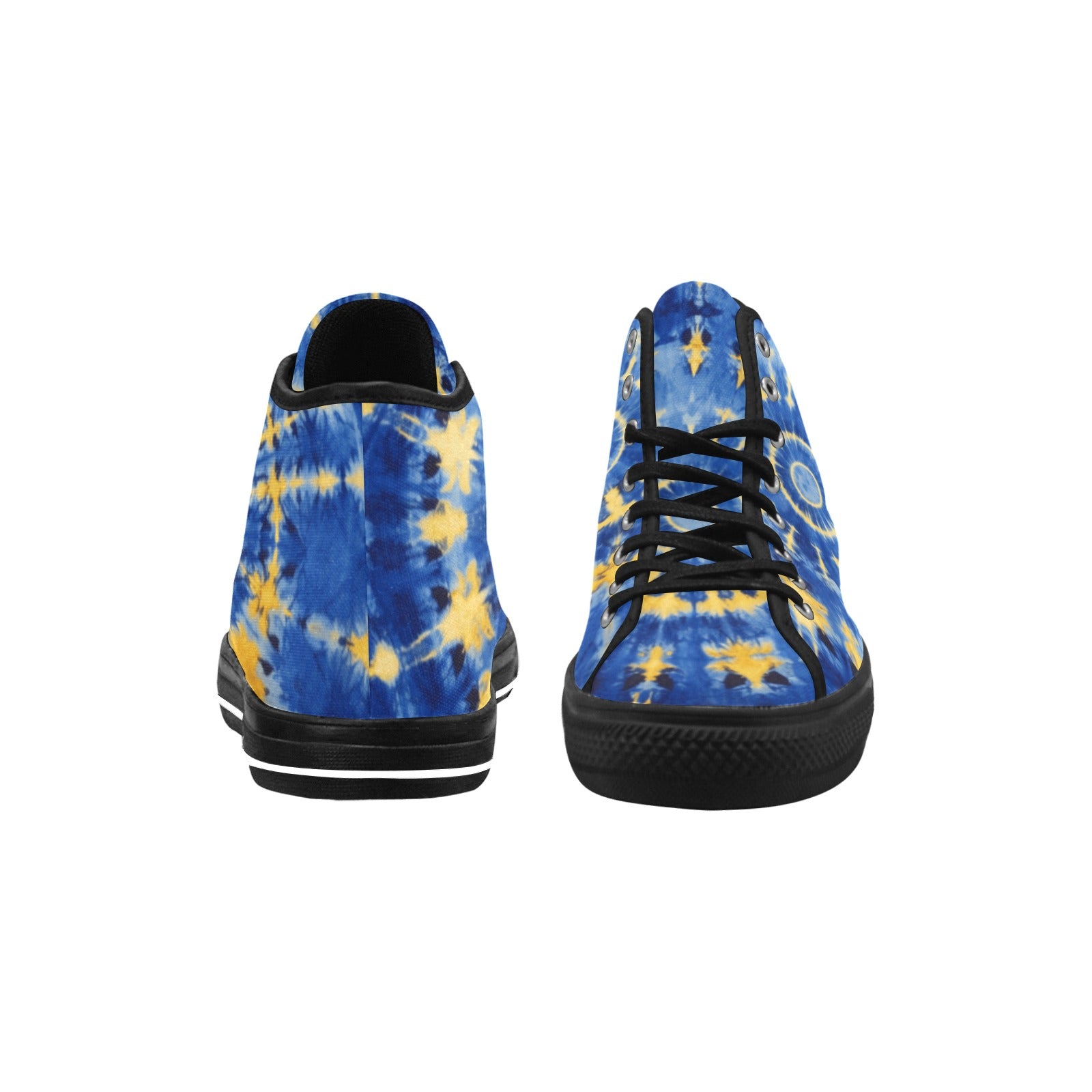 Eco-Friendly Gold & Blue Tie-Dye Hippie Vancouver High-Top Canvas Women's Shoes | Cranberry Lake Designs