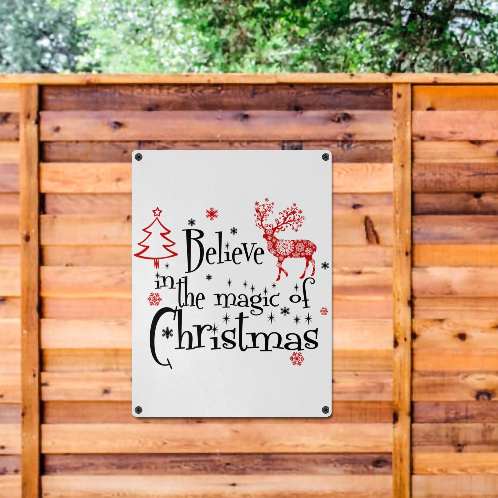 Holiday Saying Home Decor Rustic Lodge Wall Art Poster Magic of Christmas Sign Indoor / Outdoor Metal Tin Sign 12"x16"