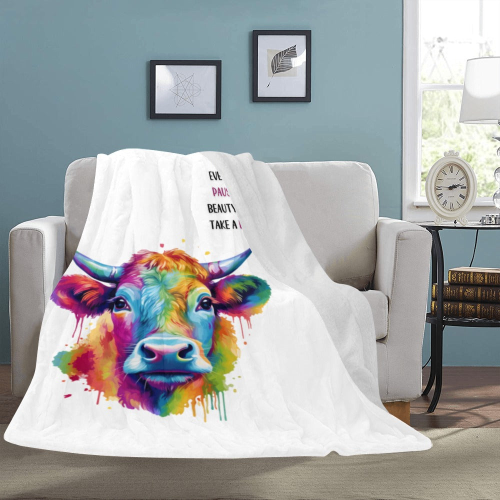 Cranberry Lake Designs Tie Dye Cow Pause & Enjoy Ultra-Soft Micro Fleece Blanket