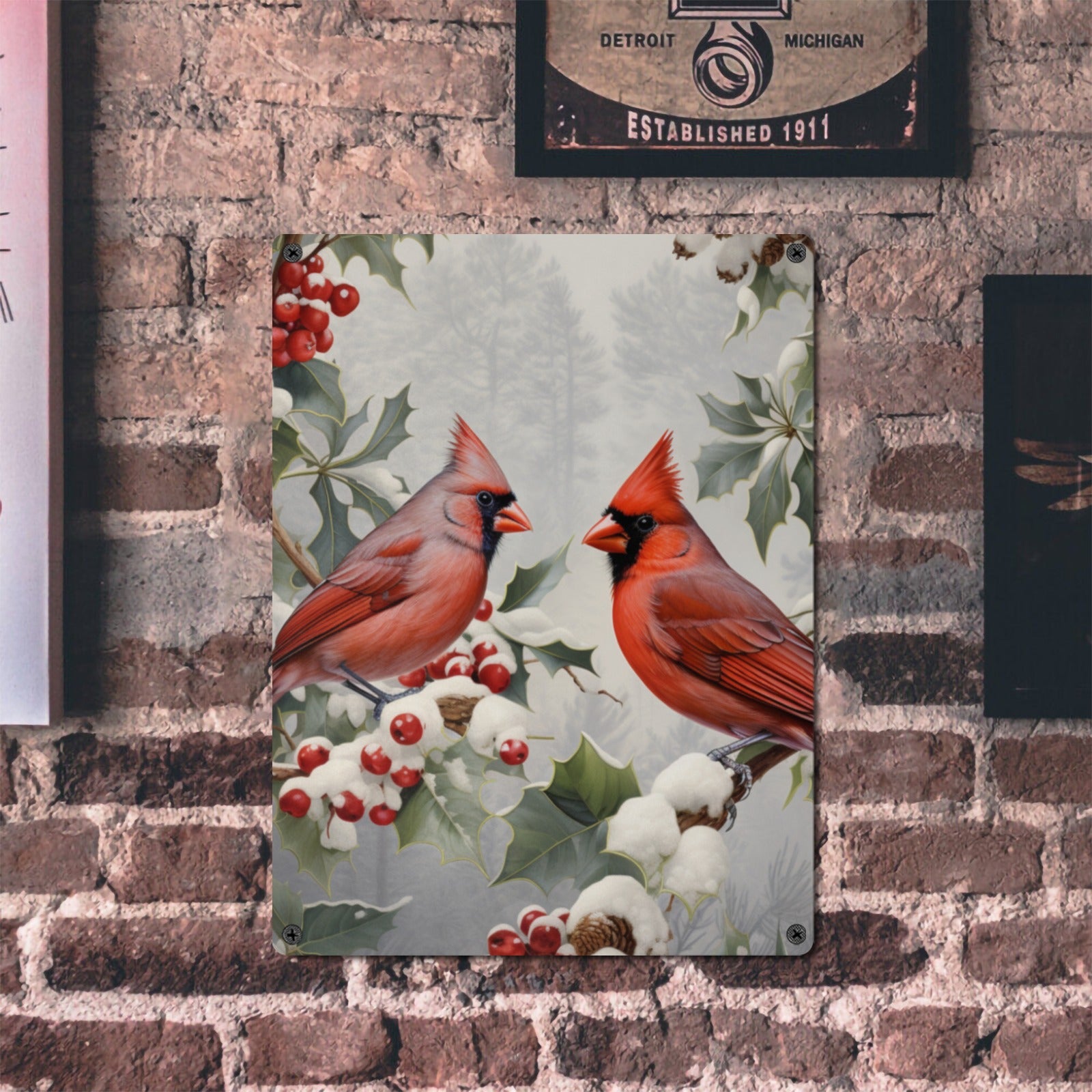 Winter Cardinals Metal Sign | 12x16" Christmas Holiday Decor | Indoor/Outdoor Wall Art by MIWallArt