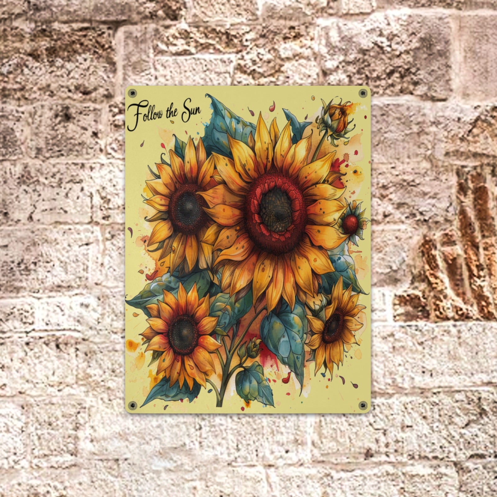 Follow the Sun Sunflower Metal Tin Sign - 12x16 Inch Wall Art - Cranberry Lake Design Co.  #