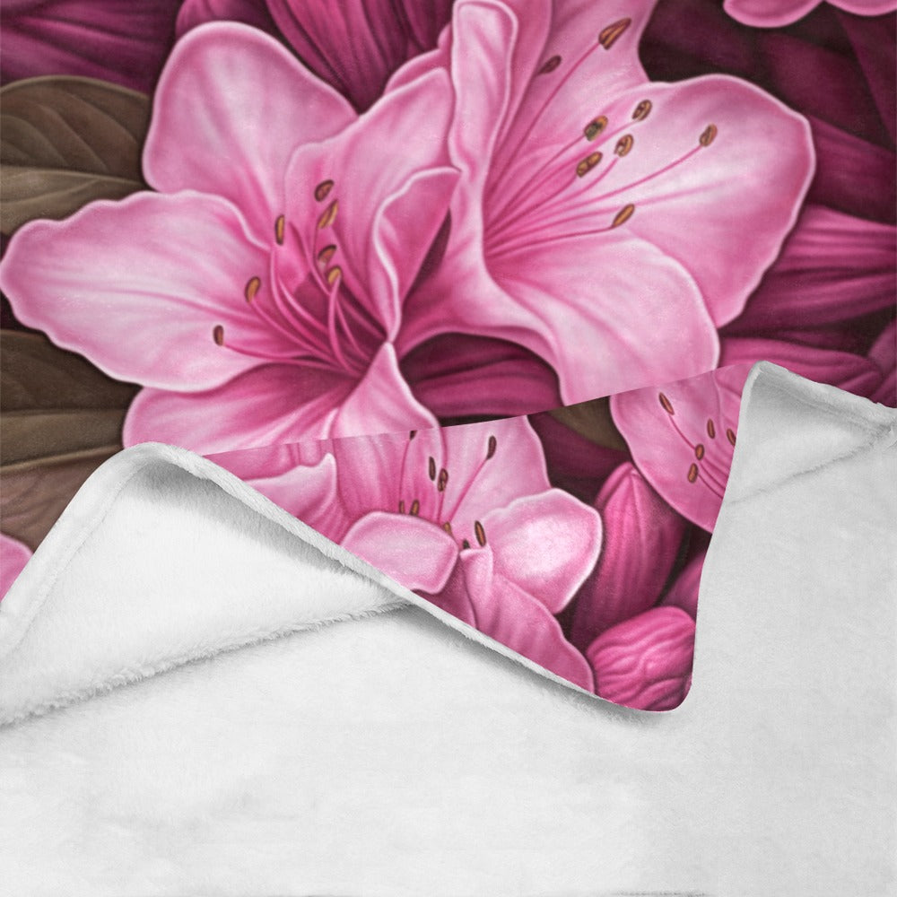 Pink Azalea Floral Throw Blanket - Ultra-Soft 60x80 Fleece Blanket with Bold Pink Azalea Flower Design