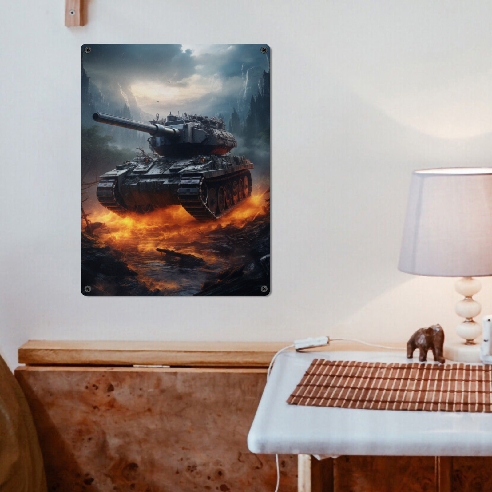 Kids Game Room Home Decor Wall Art Poster Military Tank Sign Indoor / Outdoor Metal Tin Sign 12"x16"