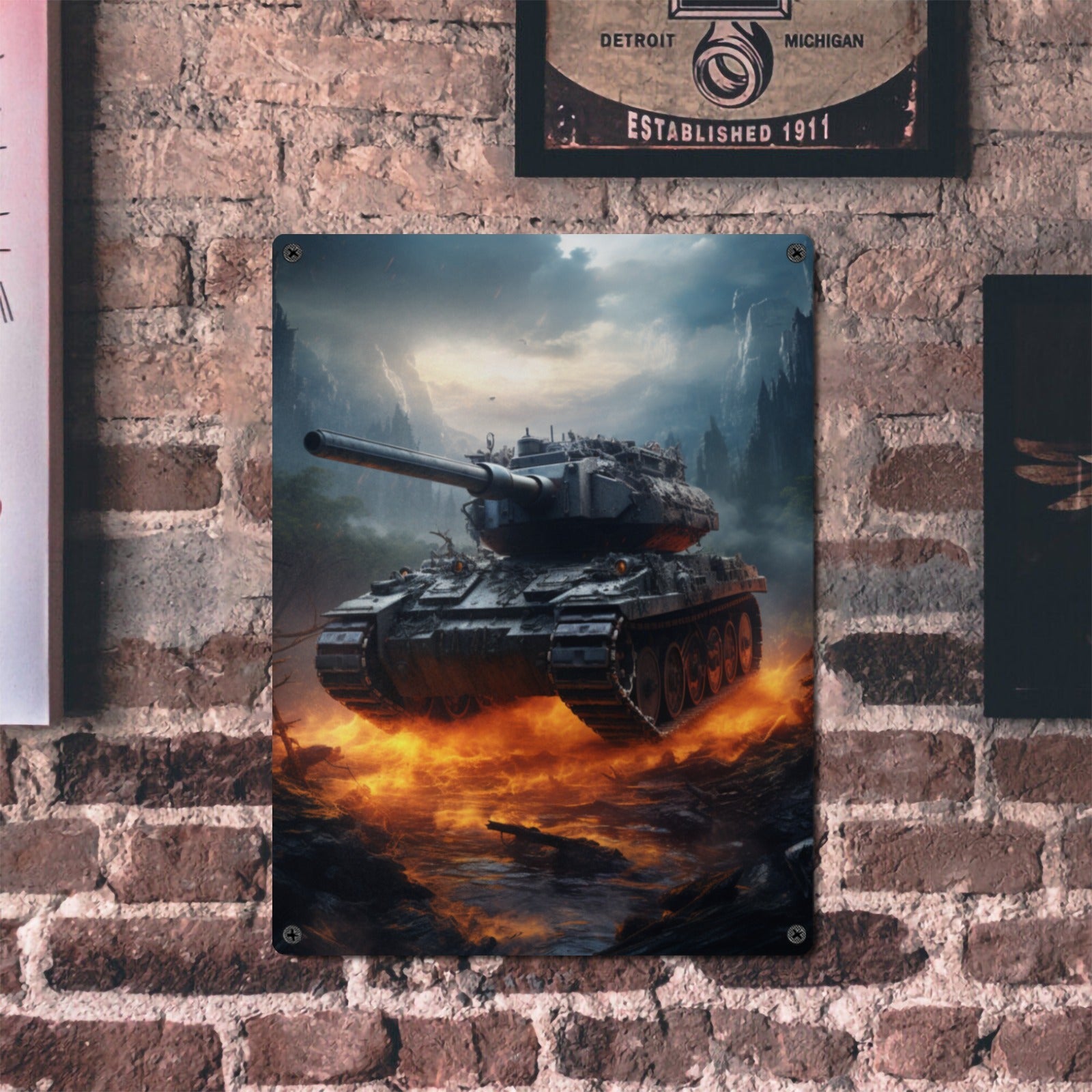 Kids Game Room Home Decor Wall Art Poster Military Tank Sign Indoor / Outdoor Metal Tin Sign 12"x16"