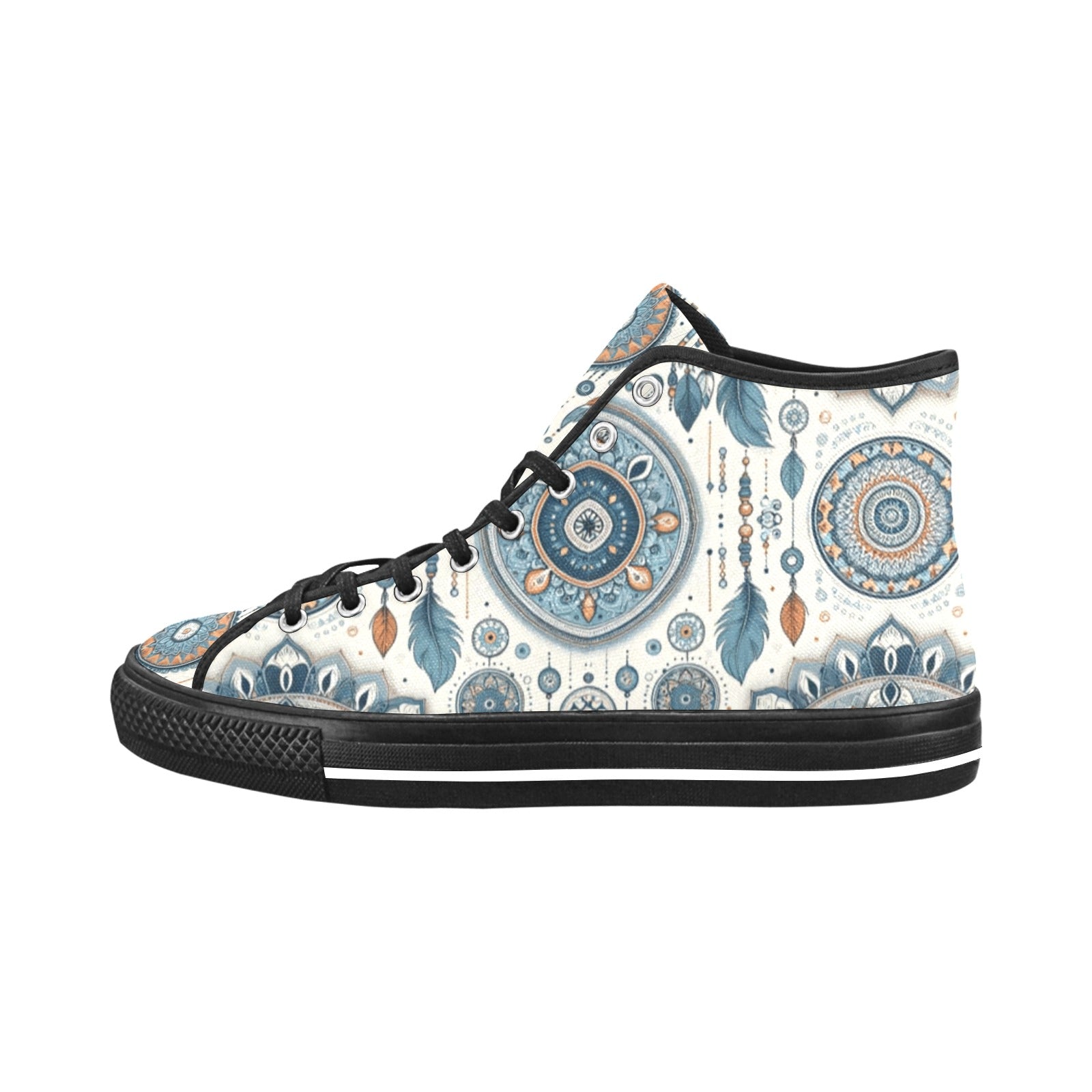 Vancouver High Top Canvas Shoes for Women | Blue & White Boho Dreamcatcher | Eco-Friendly | Cranberry Lake Designs - Cranberry Lake Design Co.  #