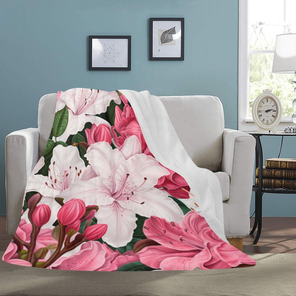 Pink and White Lily Fleece Blanket | Ultra-Soft Micro Fleece | Floral Throw Blanket | 60x80 | Ships from USA