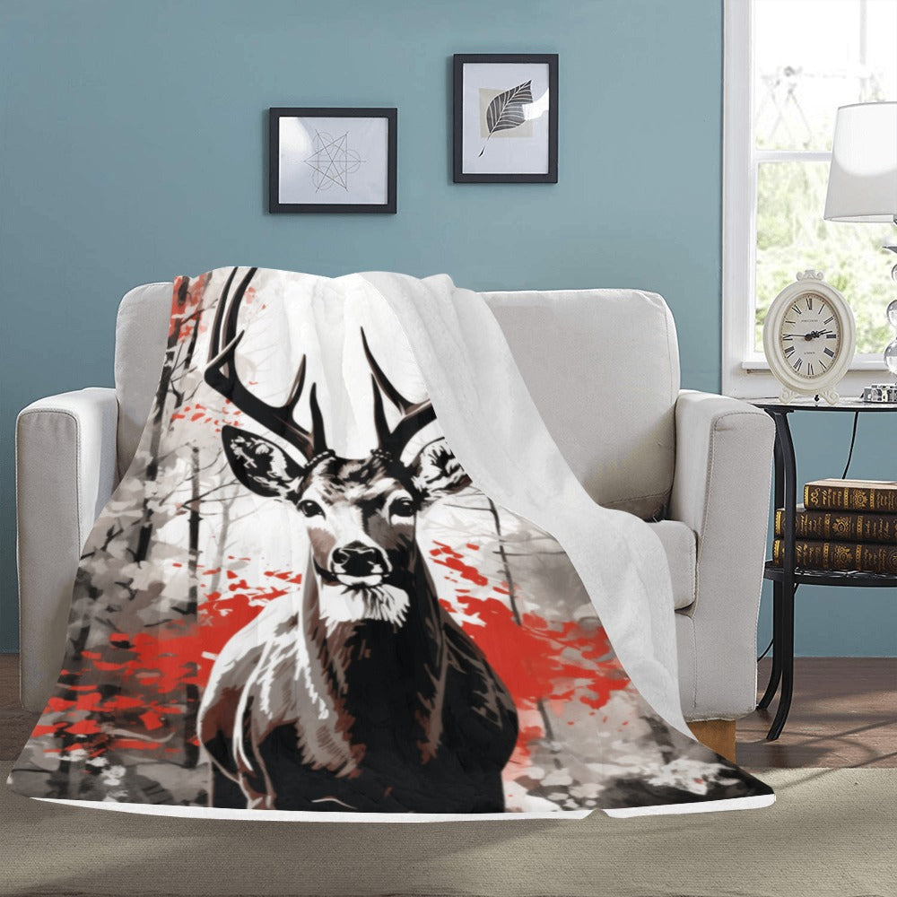 Rustic Deer Fleece Throw Blanket - 60x80, Ultra-Soft Cozy Wildlife Design