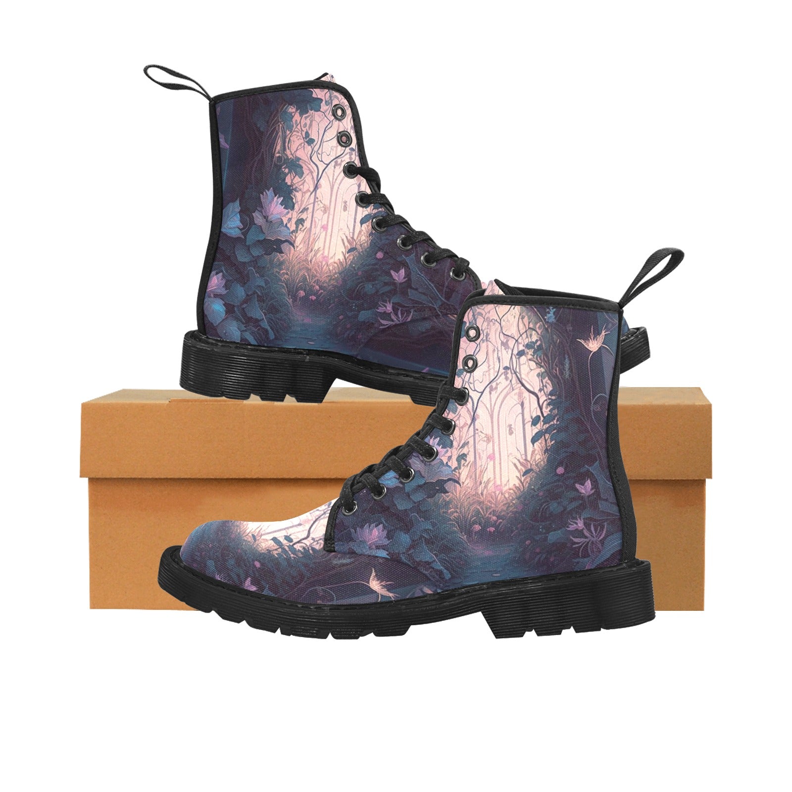 Fairycore Flower Women's Lace Up Canvas Boots - Black - Cranberry Lake Design Co.  #