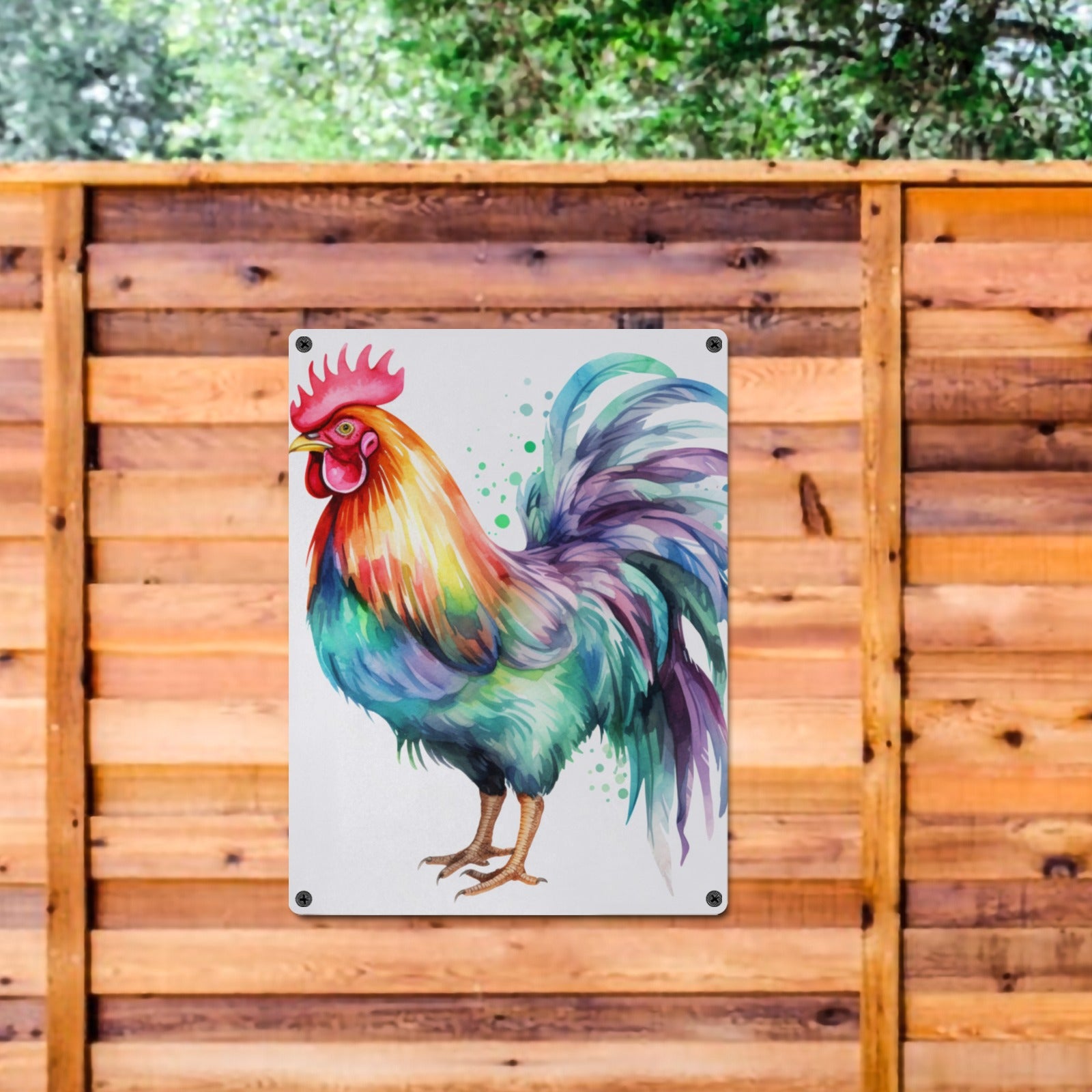 Watercolor Chicken Home Decor Wall Art Poster Sign Indoor / Outdoor Country Farmhouse Homestead Metal Tin Sign 12"x16"