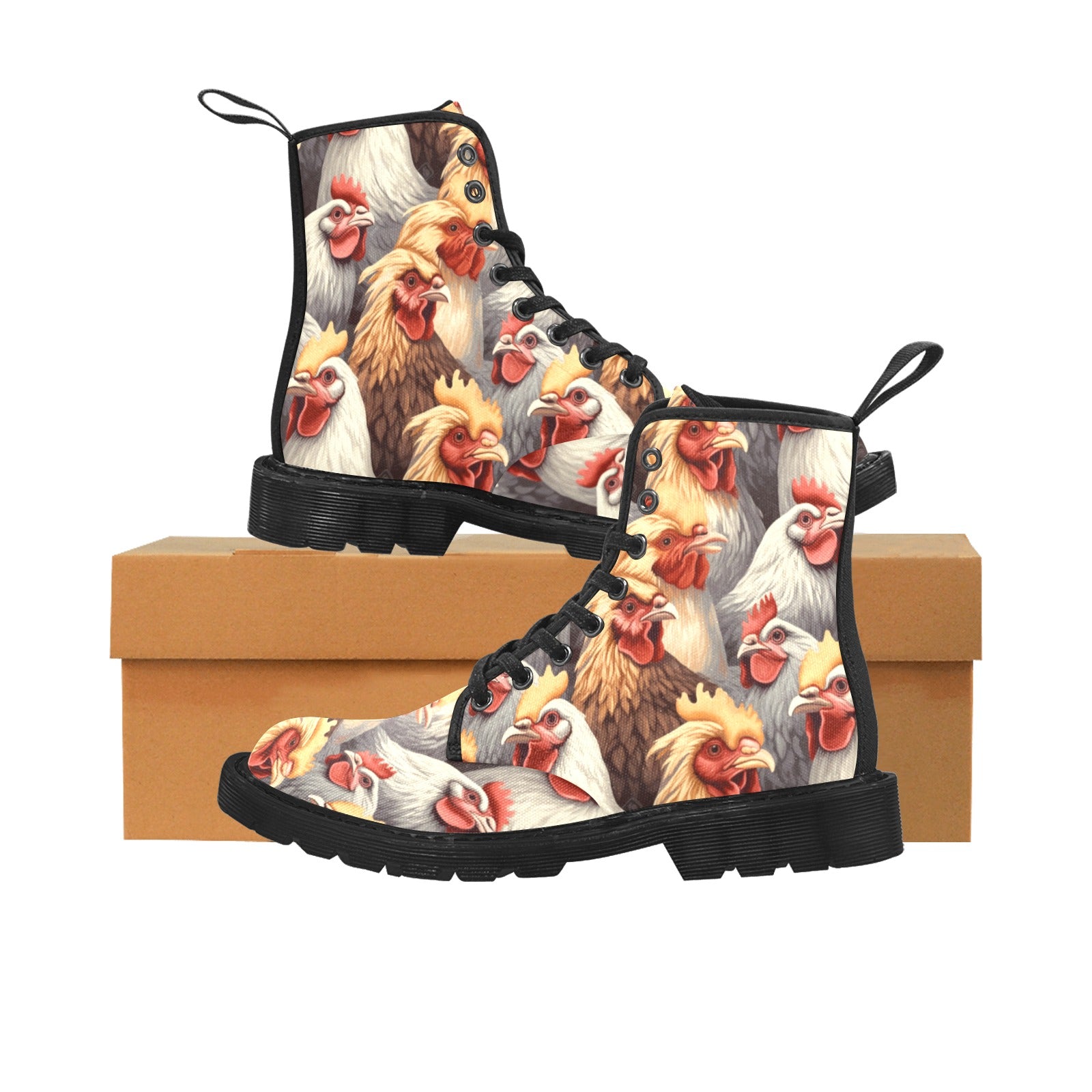 Chic Chicken Pattern Women's Lace Up Canvas Boots - Cranberry Lake Design Co.  #