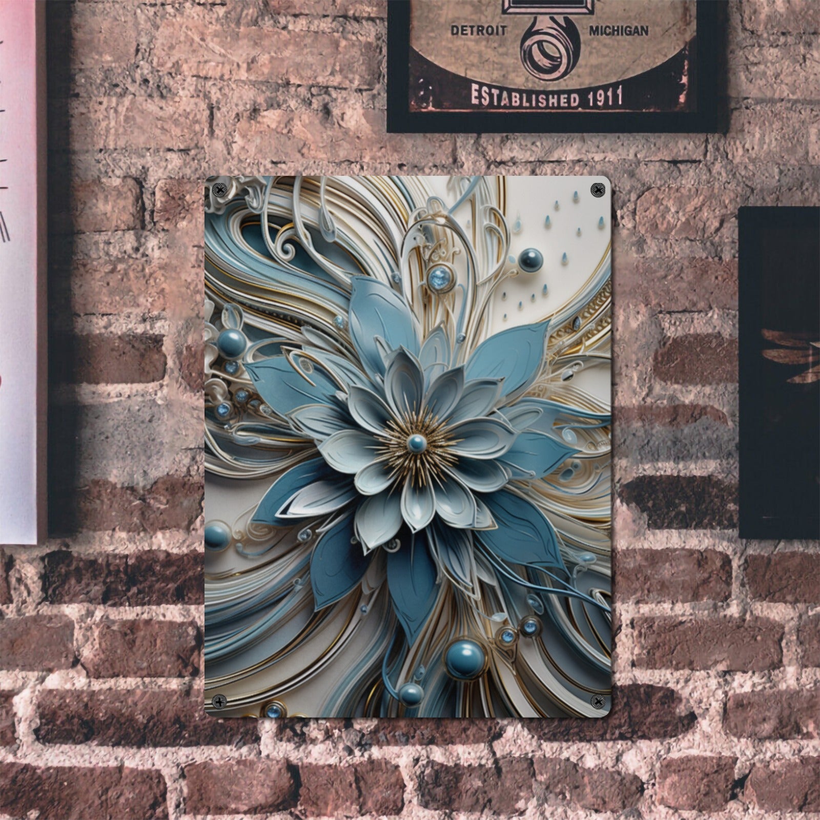 Intricate Blue and Gold Floral Metal Wall Art - Cranberry Lake Design Co.  #