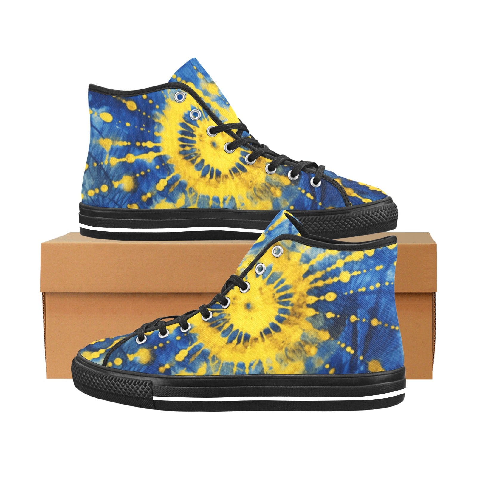 Gold & Blue Tie Dye Hippie Vancouver High Top Canvas Shoes (Women's) | Cranberry Lake Designs | Sustainable Fashion