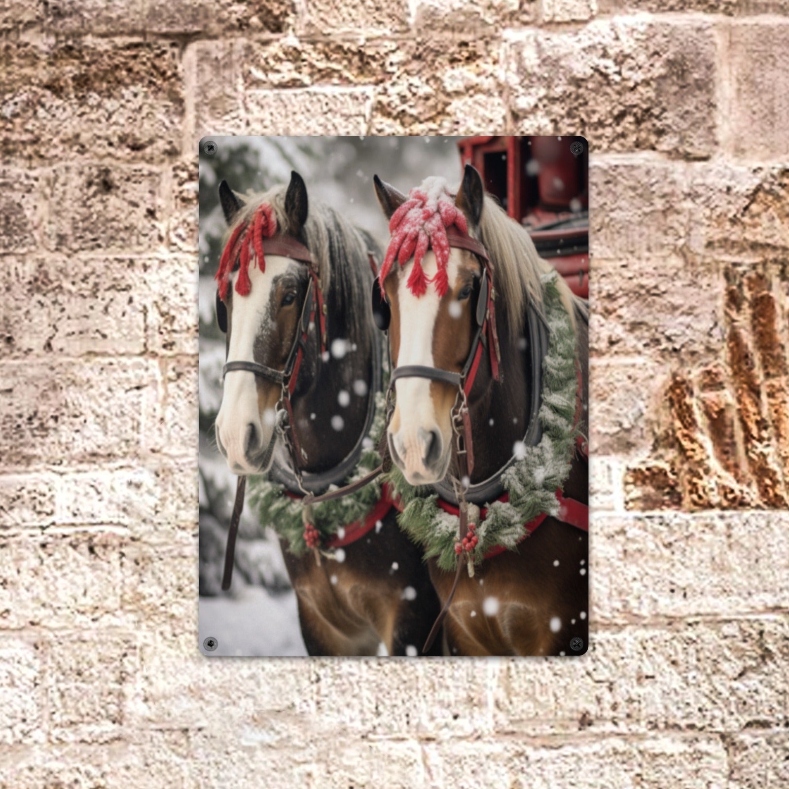 Christmas Horse Metal Sign | 12x16" Holiday Home Decor | Indoor/Outdoor Tin Sign by Cranberry Lake Designs