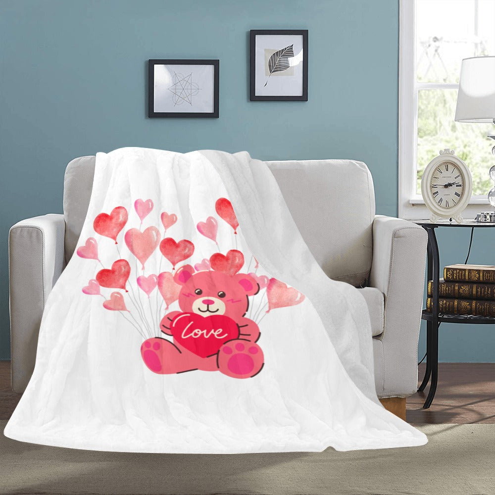 Valentine's Day Plush Blanket - Cuddly Bear with Hearts - Soft & Cozy Throw