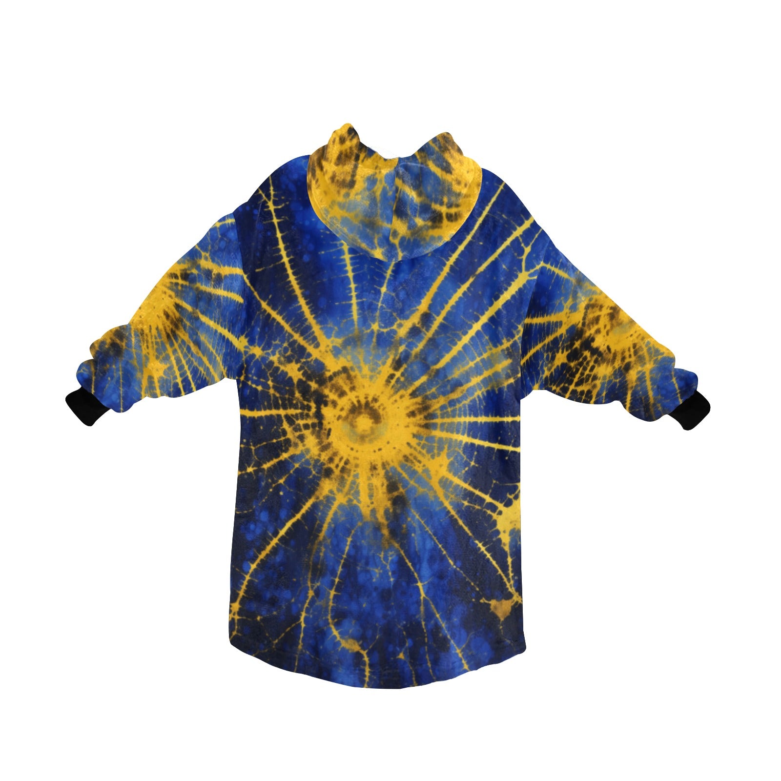 Blue and Gold Tie Dye Blanket Hoodie for Women - Cranberry Lake Design Co.  #