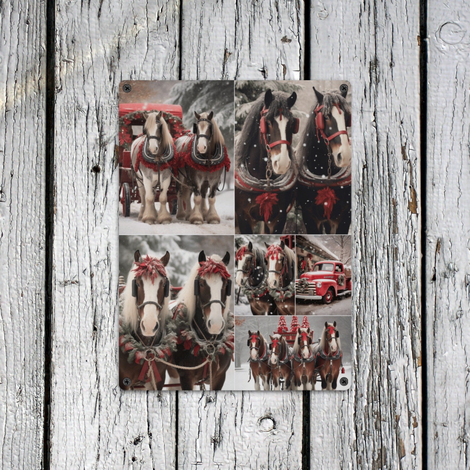 Christmas Clydesdale Horse Metal Sign | 12x16" Indoor/Outdoor Holiday Decor