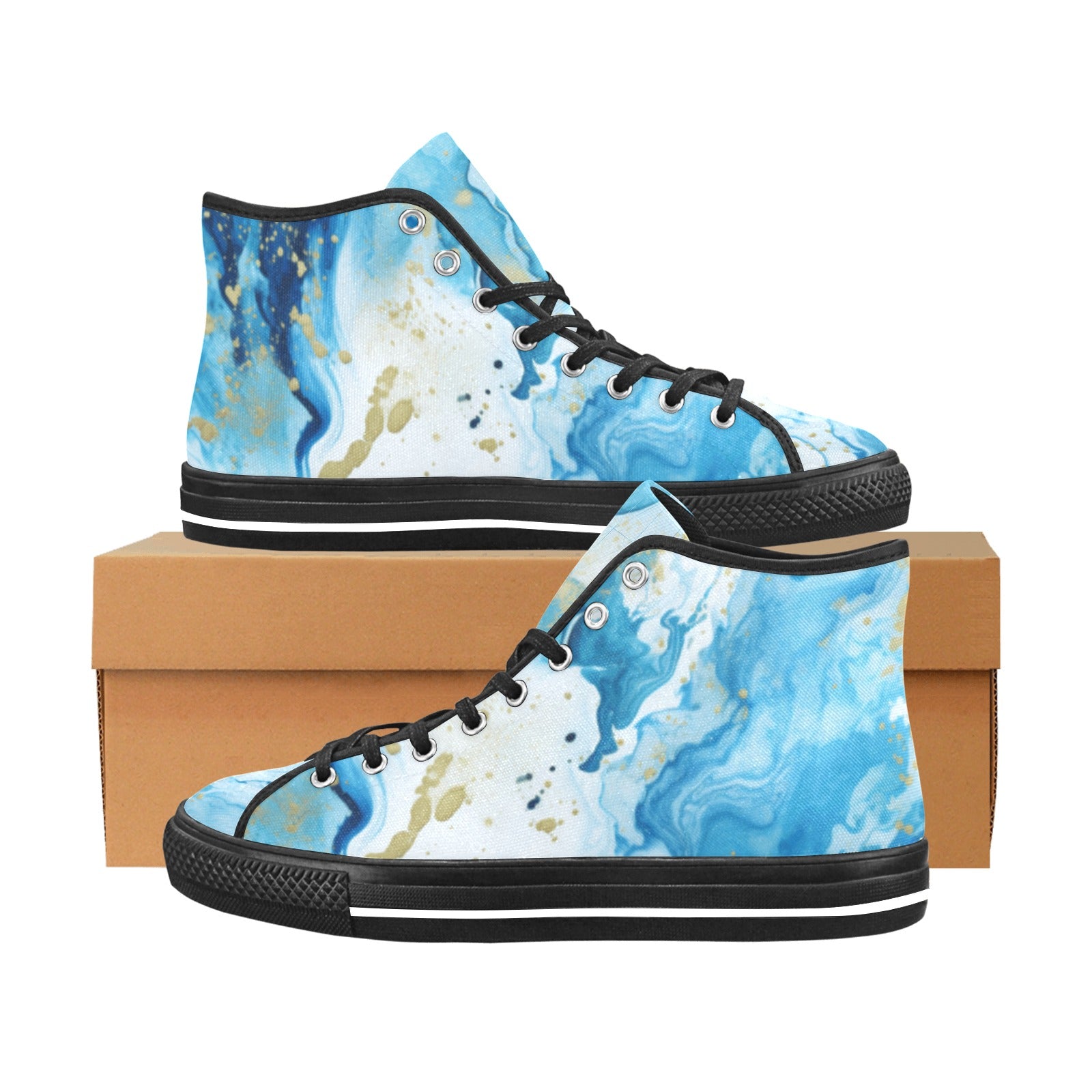 Blue & Gold Vancouver High Top Canvas Shoes for Women - Stylish & Personalized All-Over Print