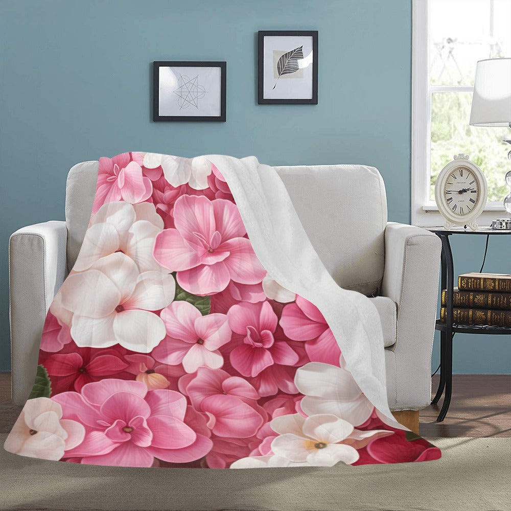 Pink Hydrangea Fleece Blanket - Twin Size, Soft & Cozy Floral Throw