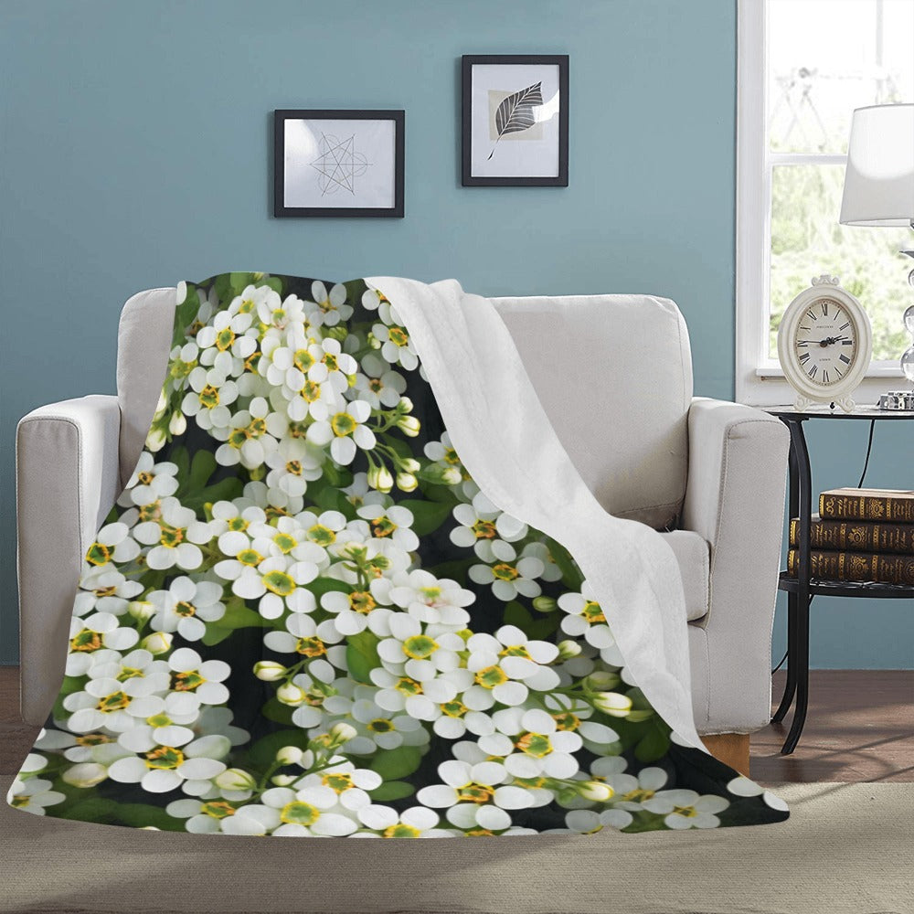 Bridal Wreath Throw Blanket - Twin, Original Floral Design, Perfect for Spring