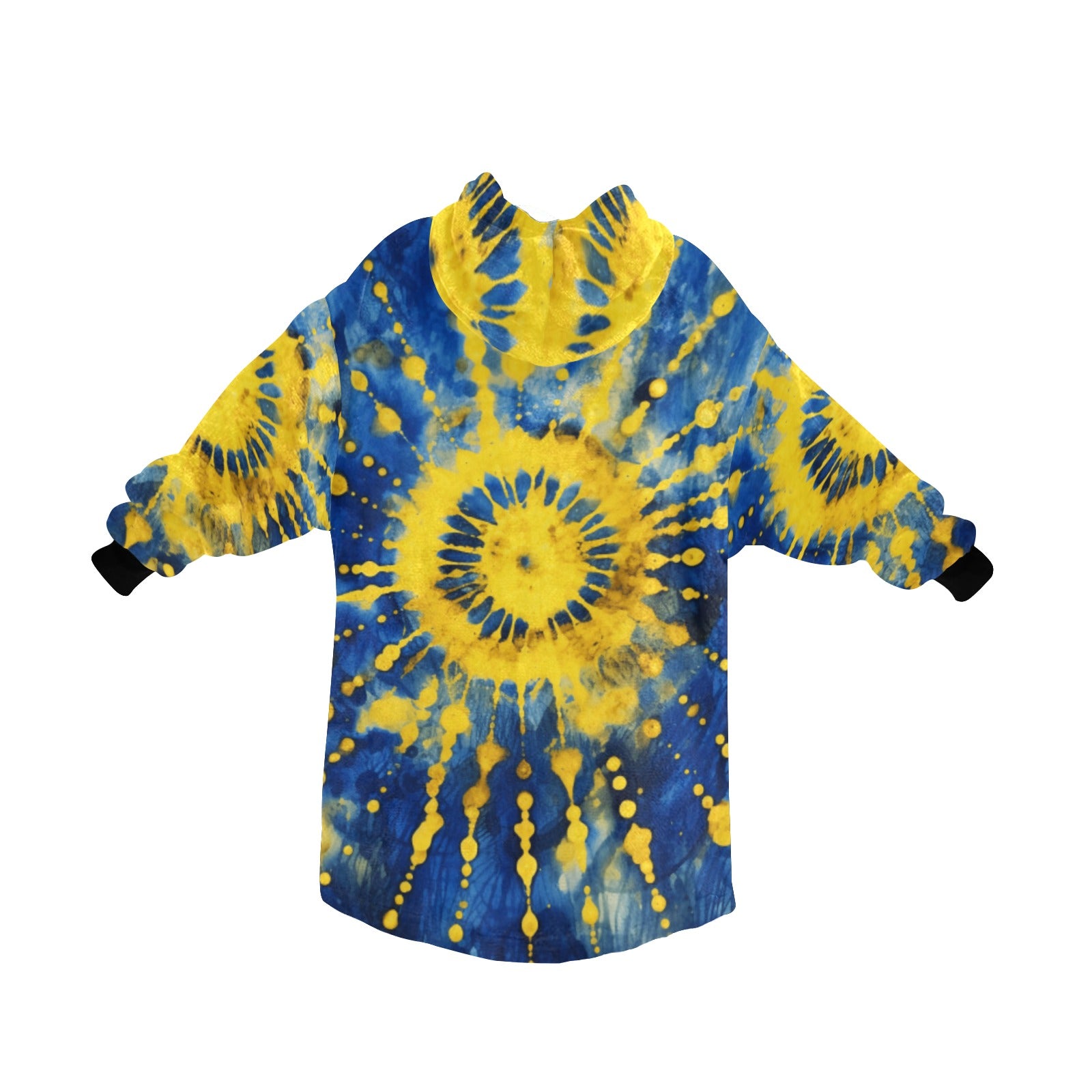 Blue and Gold Tie Dye Blanket Hoodie for Women - Cranberry Lake Design Co.  #