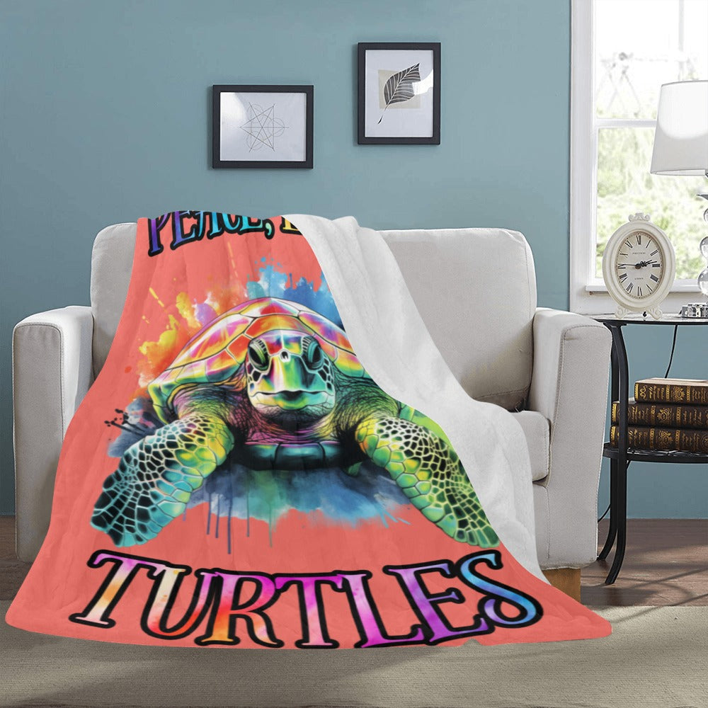 Cranberry Lake Designs Peace, Love Turtles Coral Ultra-Soft Micro Fleece Blanket