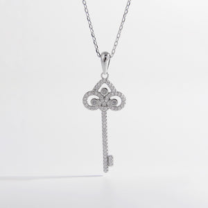 925 Sterling Silver Inlaid Zircon Key Shape Necklace