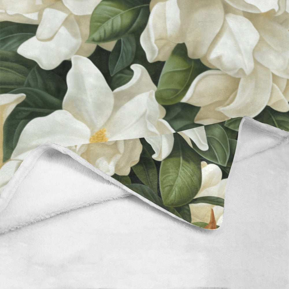 Magnolia Floral Throw Blanket - Ultra-Soft 60x80 Fleece Blanket with Elegant White Magnolia Design