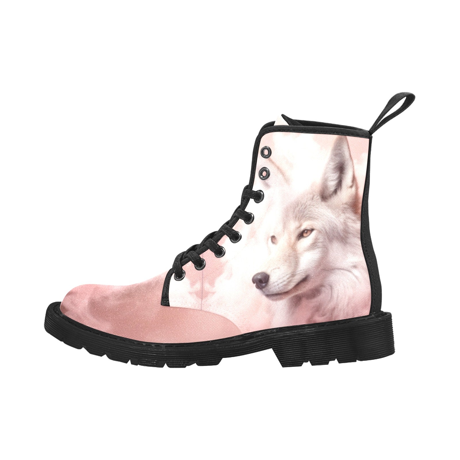 Pink Smoke Wolf Women's Lace Up Canvas Boots - Cranberry Lake Design Co.  #