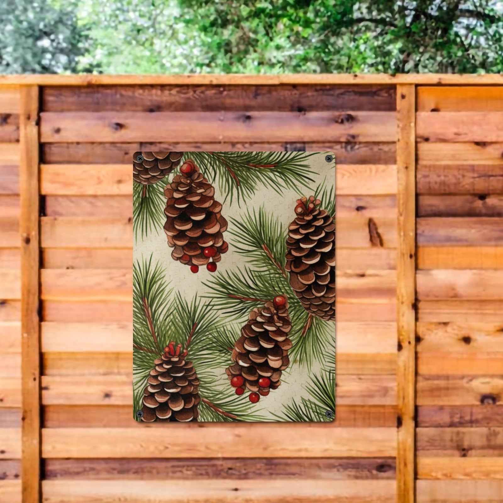 Rustic Lodge Home Decor Cabin Wall Art Poster Pine Cones Sign Indoor / Outdoor Metal Tin Sign 12"x16"