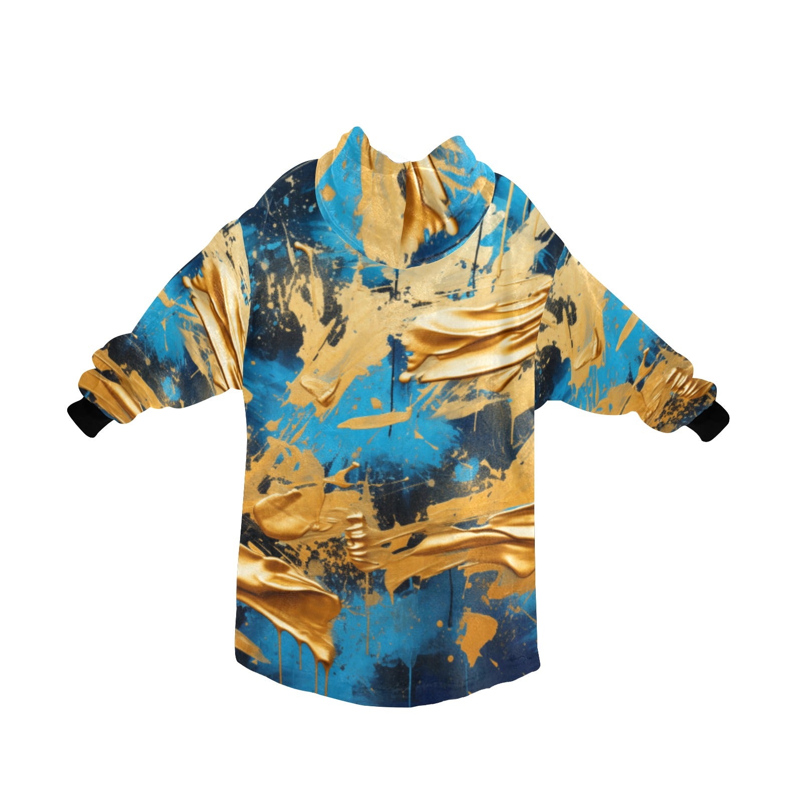 Blue and Gold Paint Blanket Hoodie for Women - Cranberry Lake Design Co.  #