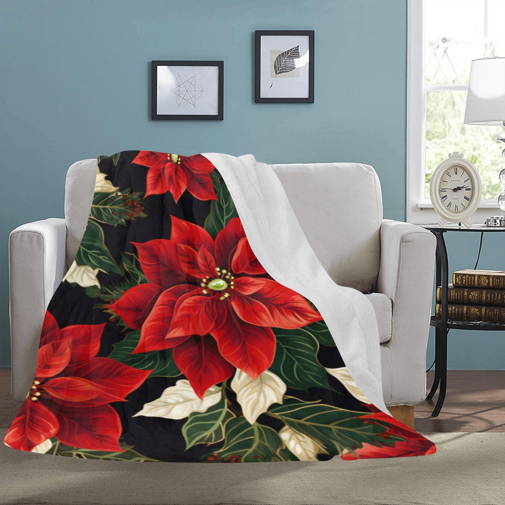 Cranberry Lake Designs Ultra-Soft Micro Fleece Blanket 60" x 80" - Poinsettia Pattern