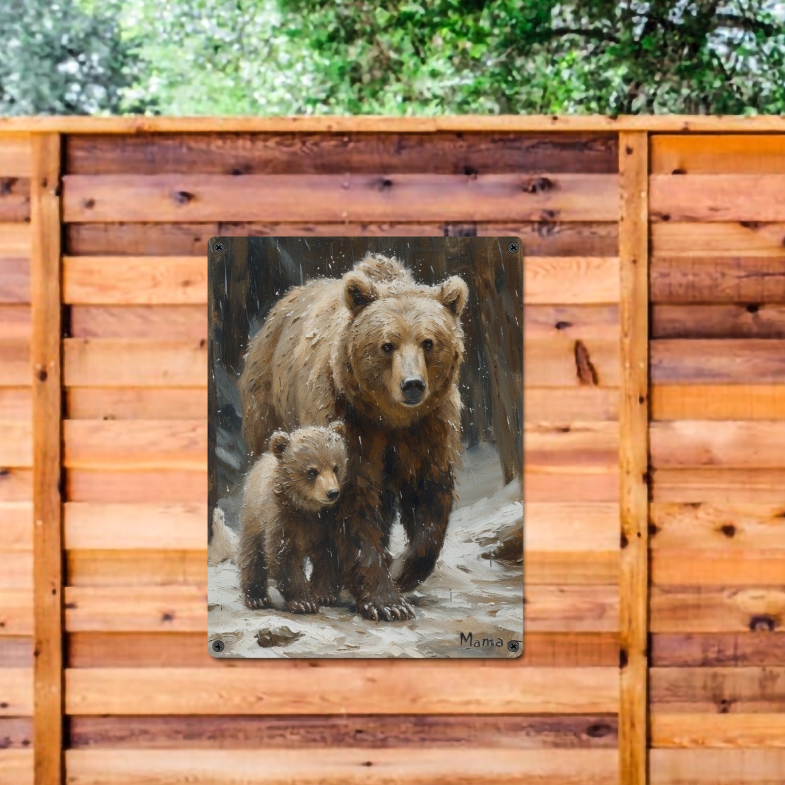 Mama Bear and Cubs Rustic Metal Tin Sign - 12x16 Inch - Cranberry Lake Design Co.  #