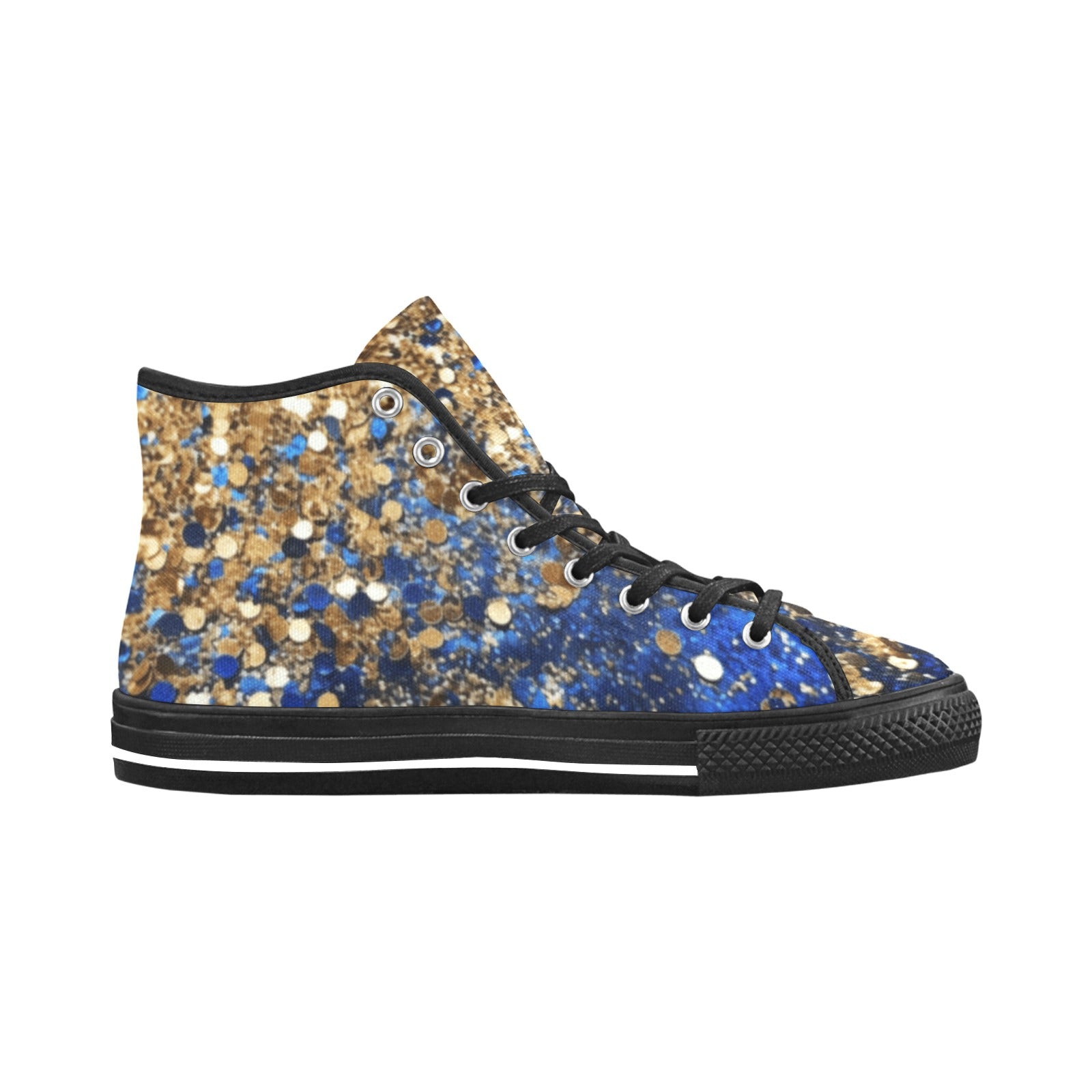 Stylish Blue & Gold Pixel Vancouver High Top Canvas Shoes - Women's Lace-Up Fashion Sneakers - All-Over Print