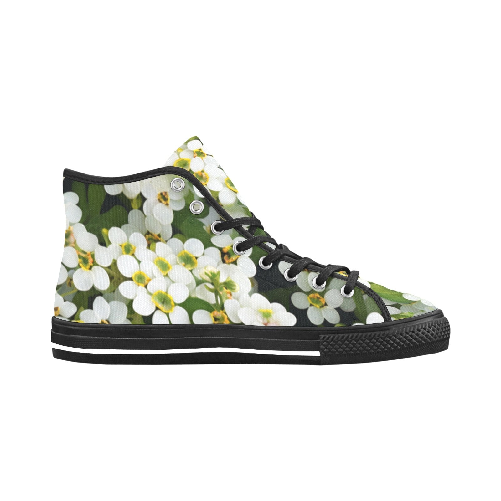 Vancouver High Top Canvas Shoes for Women - Black & White Floral Elegance - Cranberry Lake Design Co.  #