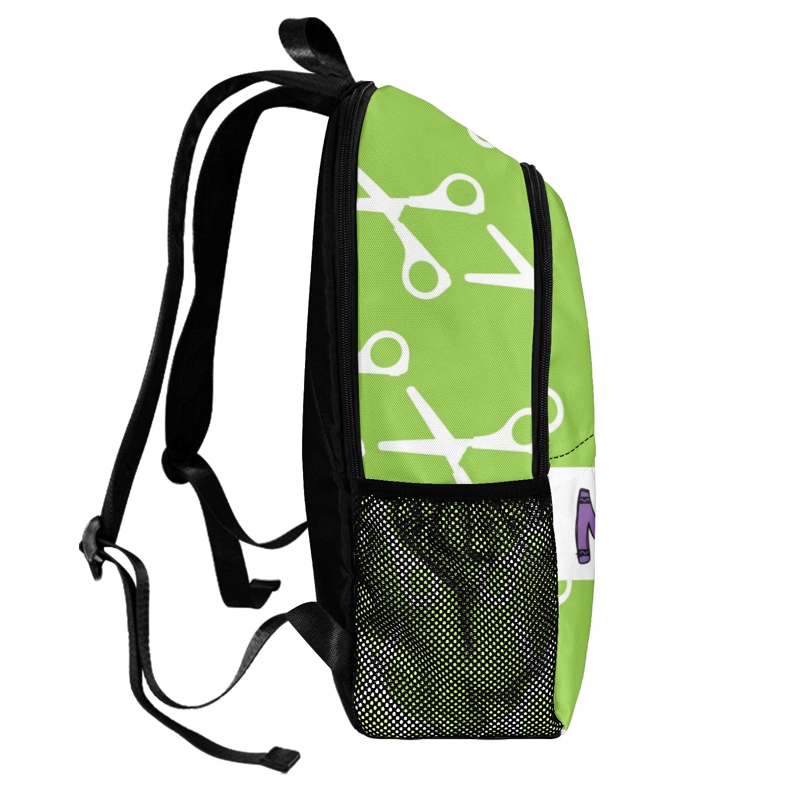 Snip and Learn: Green and White Scissor Crayon Backpack - Cranberry Lake Design Co.  #